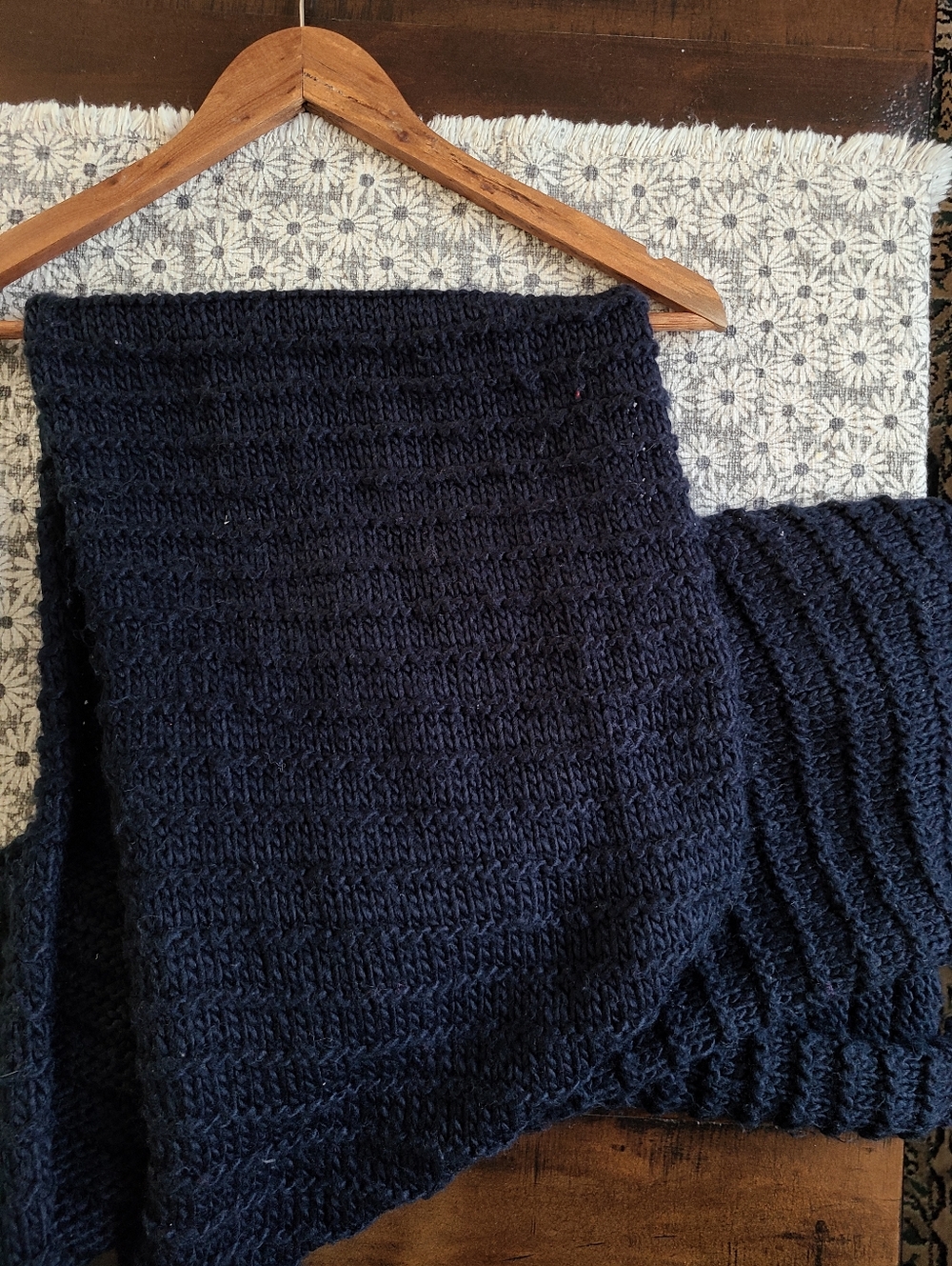 Extra Long Navy Blue Chunky Knit Scarf